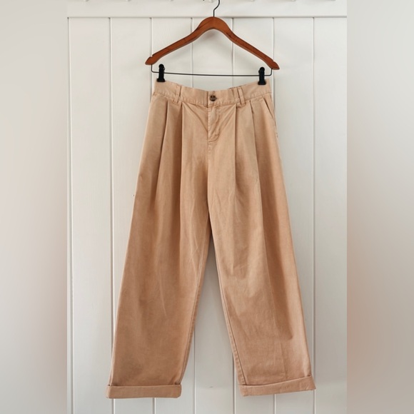 BDG Urban Outfitters NWT Logan Pleated Chino Grandpa Pant Wide Leg Khaki Women S - Picture 1 of 16